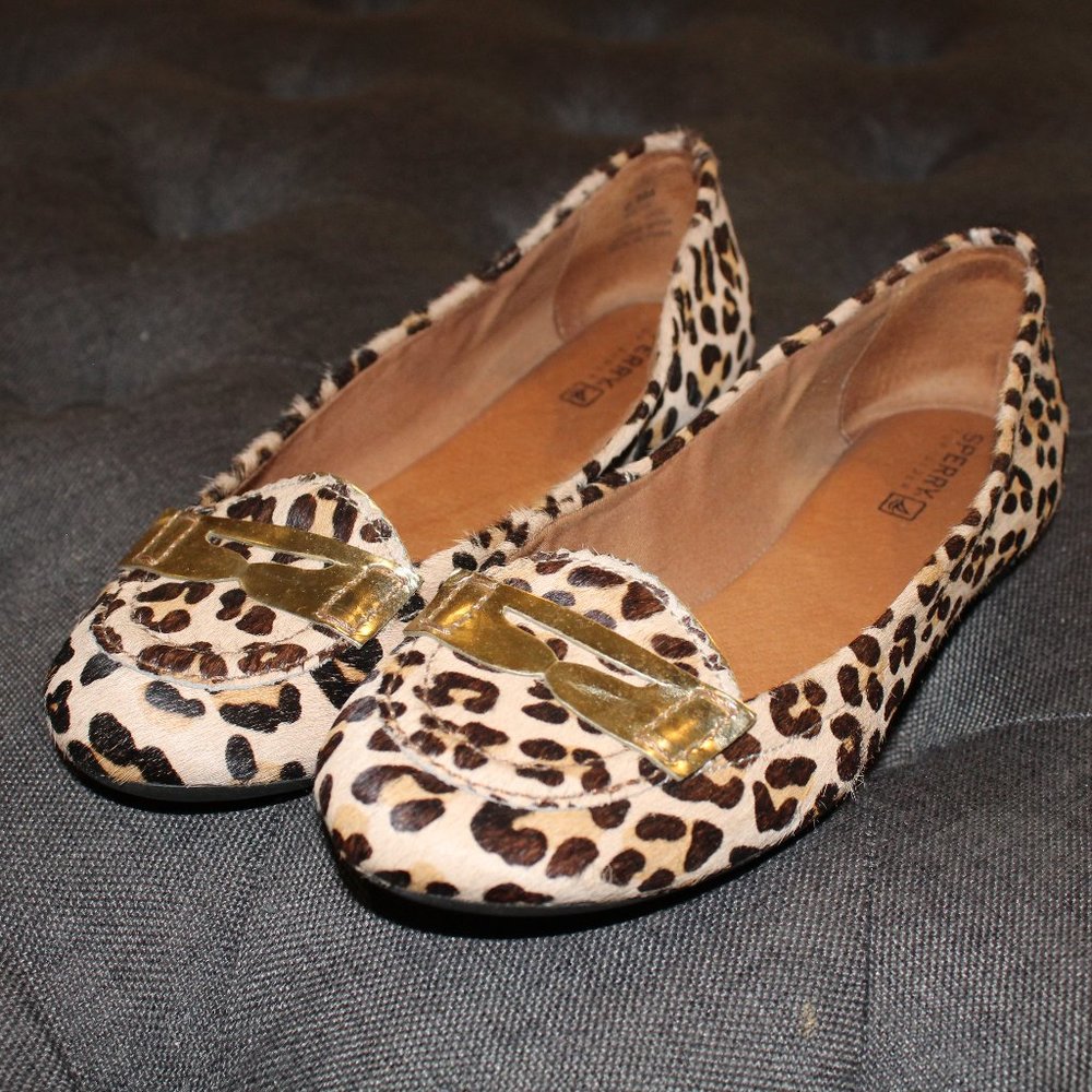 Sperry Brown & Black “Leopard Pony” Print Flats